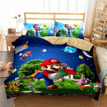 

blue switch game mario bedding set king queen double full twin single size bed linen set