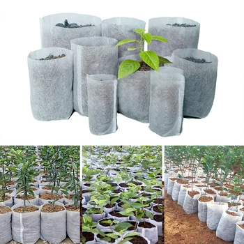 

100Pcs Degradable Non-woven Nursery Bags Plant Grow Bags Fabric Seedling Pots Aeration Planting Bags Multiple Size Options