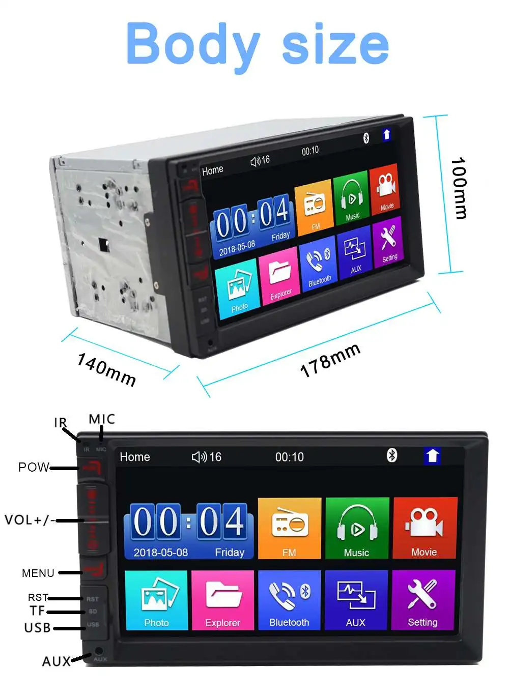 7 дюймов 2 Din Автомобильный wince MP5 плеер Поддержка bluetooth FM радио-зеркальная связь рулевого колеса Управление SD USB с 4-светодиодный RearviewCamera