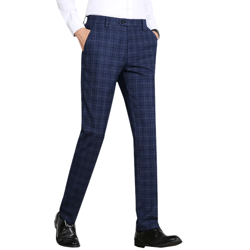 Luxury Brand Blue Dress Pants Mens Fashion Slim Check Pant Men Fall/Winter Plus Size S-5XL | Мужская одежда