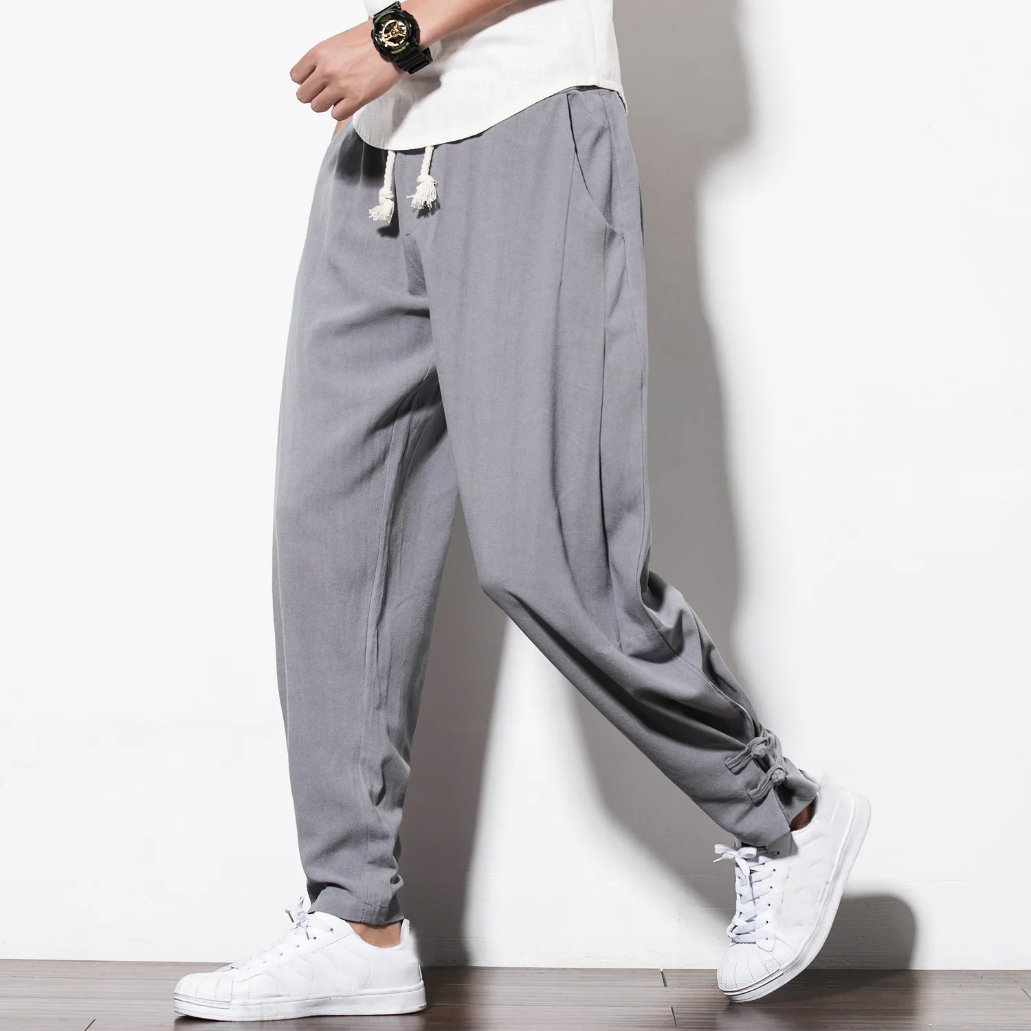 

Chinese-style Flax Casual Pants Men's Loose And Plus-sized Harem Pants Beam Leg Summer Thin Section Cotton Linen National Trends