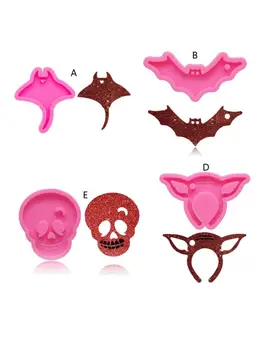 

DIY Halloween Bat Skull Keychain Silicone Mold with Hole Peace Mark Resin Mold C6UD