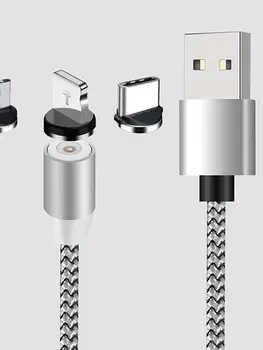 Вращающийся магнитный кабель, магнитное зарядное устройство для быстрой зарядки, кабель Micro USB Type-C, мобильный телефон провод, шнур для iPhone, ...