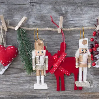 

1 Set Christmas Wooden Doll Decor Christmas Nutcracker Doll Pendant Creative Glittering Powder Doll Ornament for Party Store Hom