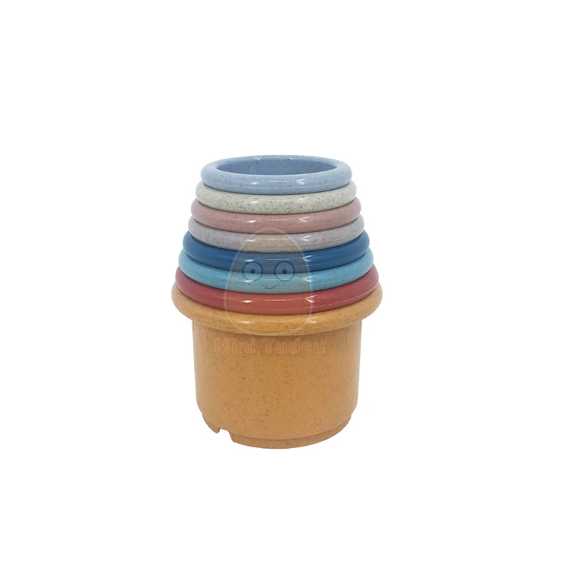 Baby Toys Stacking Cup Wheat Straw Hourglass Environmental Folding Tower Bath Play Water Set Early Educational Toys For Infant - Bilde 5