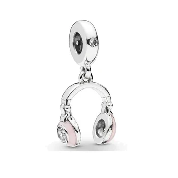 

Real 925 Sterling Silver Charm Pink Headphones Charm With Crystal Pendant Fit Pandora Bracelet & Necklace Diy Jewelry