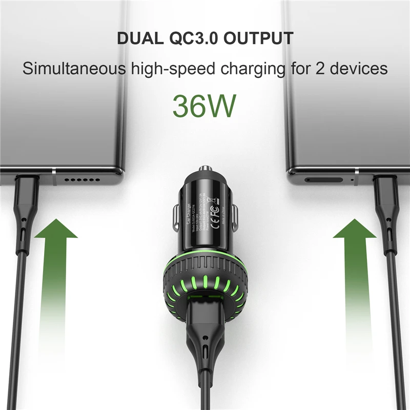 Lovebay 36 Вт автомобильное USB зарядное устройство Quick Charge 3,0 светодиодный светильник зарядное устройство для мобильного телефона 2 порта USB+ type C Быстрая зарядка Универсальное зарядное устройство