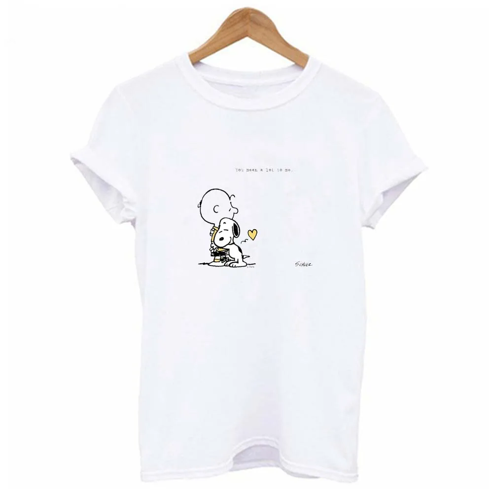 Мультяшная Футболка Harajuku Cute Snoopy летние мужские и женские футболки 2019 новая белая