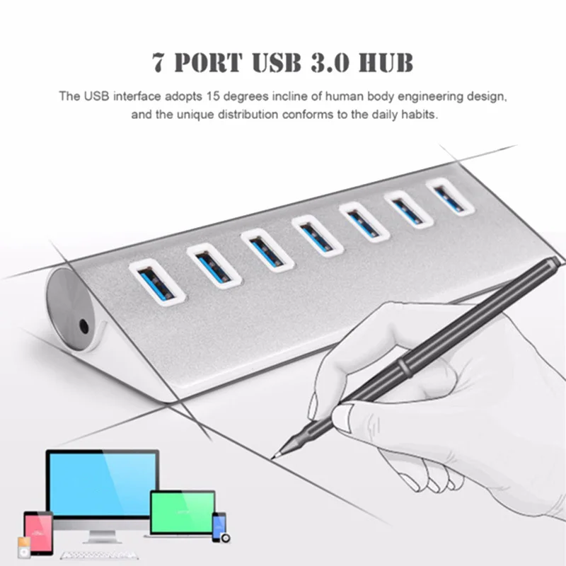7 портов адаптер концентратор Алюминиевый сплав USB 3,0 для Mac OS Windows PC ноутбук