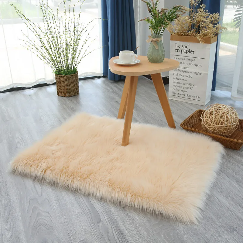 Floor Protection Bedside Rugs Fluffy Shaggy Non Slip Washable Long Hair  Carpet Imitation Wool Bedroom Mats Home Decor - AliExpress