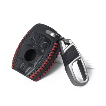 

Car Leather Remote Key Case Ring Fits For Mercedes Benz CLS CLA GL R SLK AMG A B C Accessory 1PC Auto Key Case