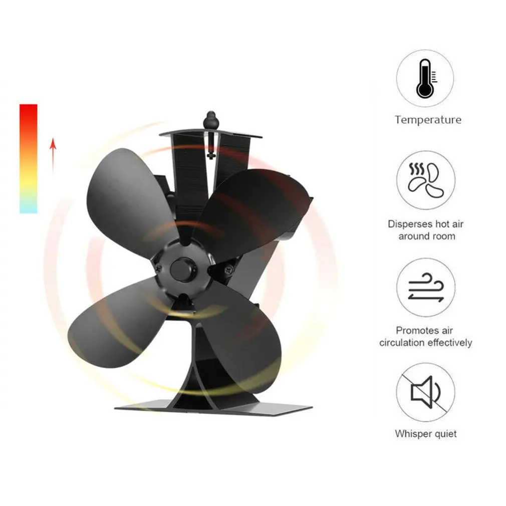 Fireplace 4 Blade Heat Powered Stove Fan Log Wood Burner Eco Friendly Quiet Fan Home Efficient Heat Distribution Hot Fan