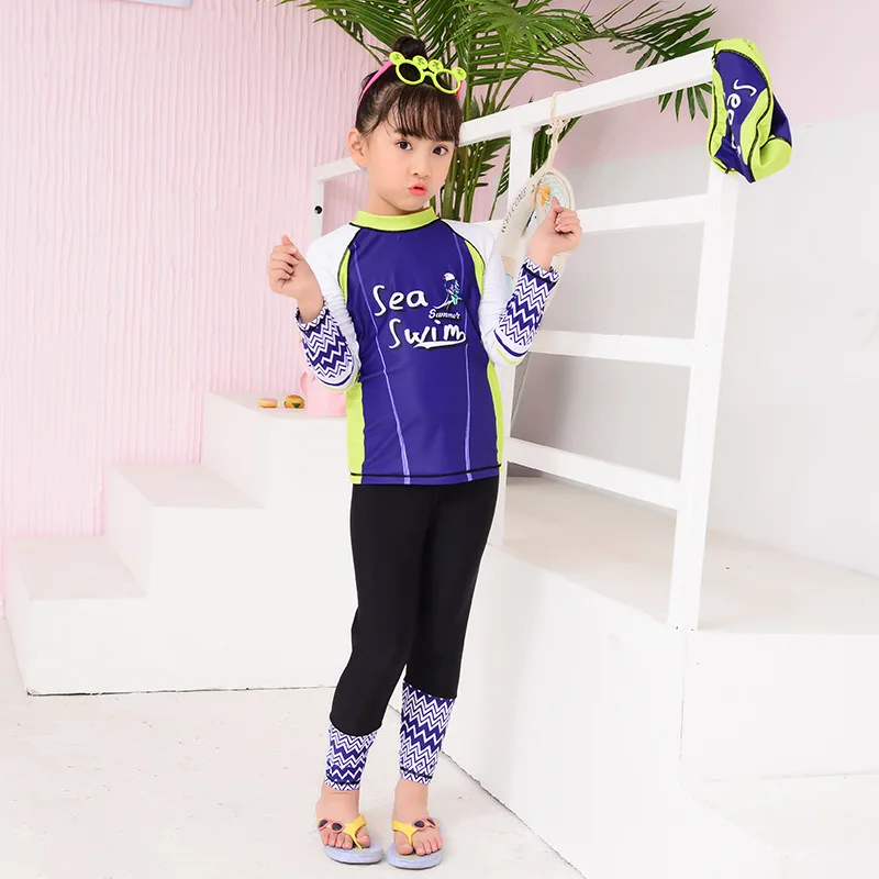 

New Style Children Long Sleeve Split Type Swimsuit Girls Big Boy Jellyfish Service Quick-Dry Snorkeling Suit Diving Suit