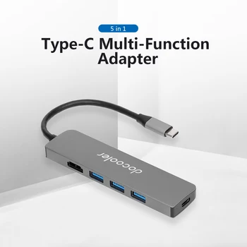 

Docooler 5IN1 Type-C to 3*USB3.0 + 1*HD Multi-Function Adapter USB-C Hub Converter Plug & Play