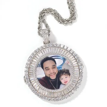 

Large necklace medallion custom picture T square zircon sparkling ice chain customizable pendant necklace personalized gift