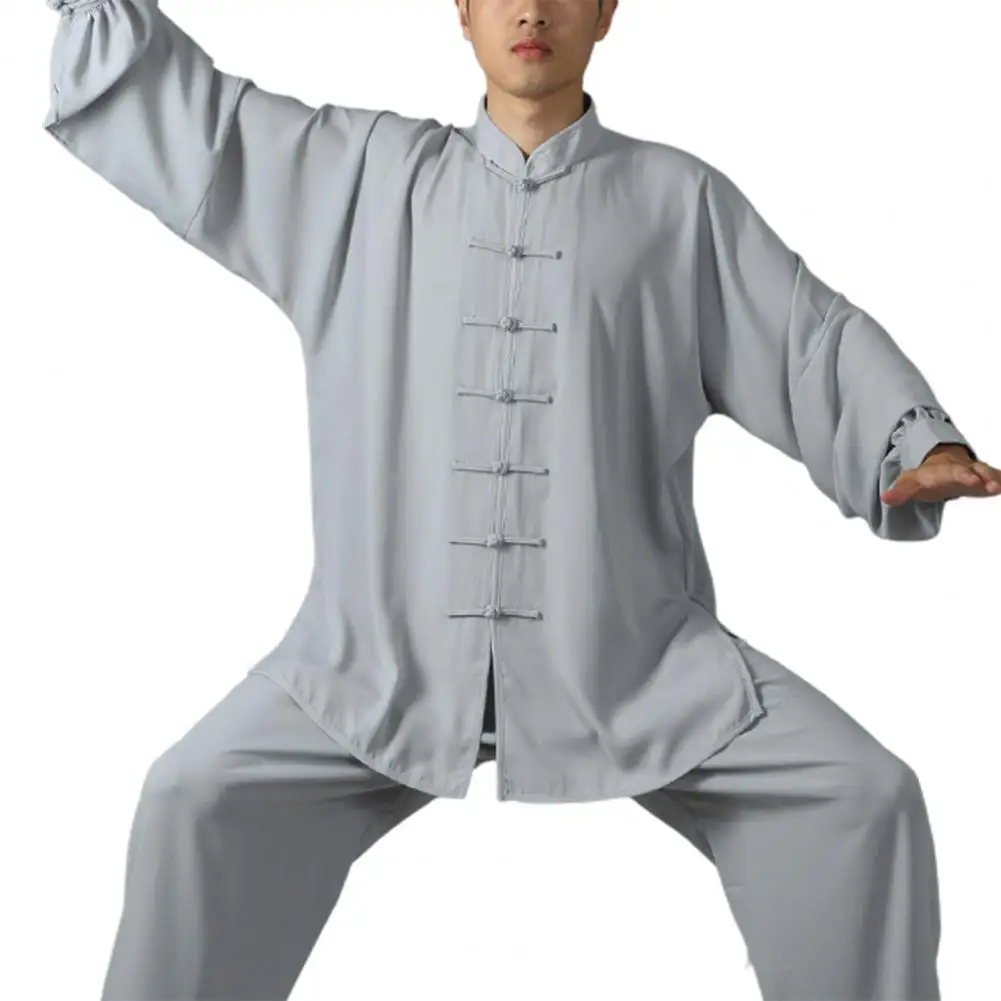 Tai Chi Clothing Chinese Traditional Kung Fu Suit 2Pcs/Set Unisex Practice Button Placket Shirt Loose