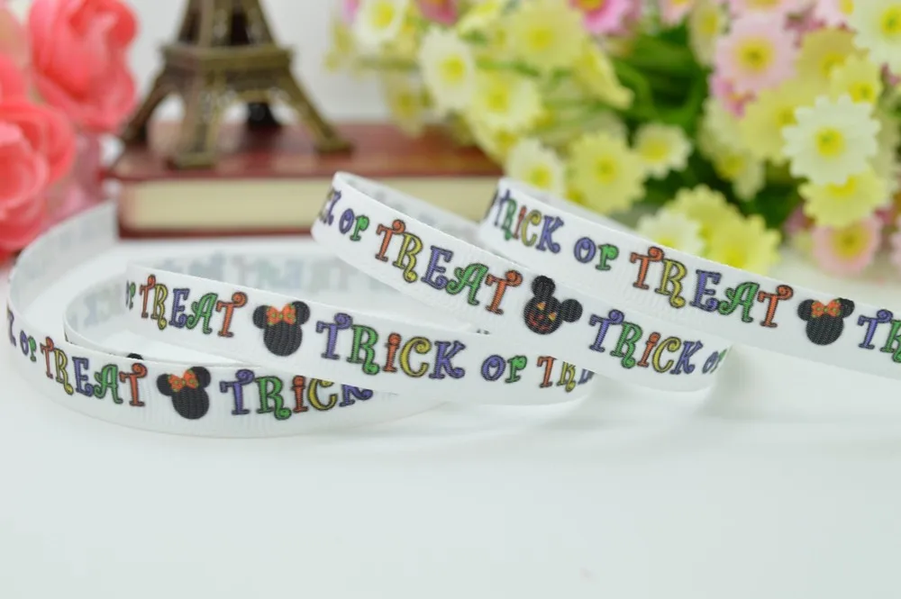 3/" 9 мм Хэллоуин trick treat Тыква Кукуруза печатных корсажная лента бант для волос DIY Одежда ручной работы 50 ярдов