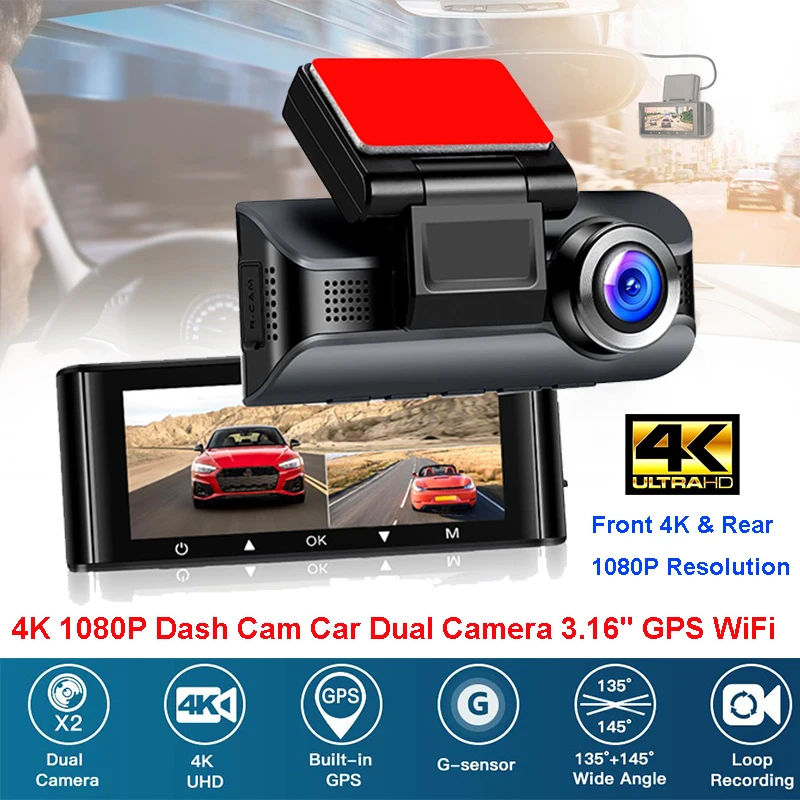 Blueskysea W4K Автомобильный видеорегистратор 4K 1080P двойной GPS Wi Fi камера с режимом