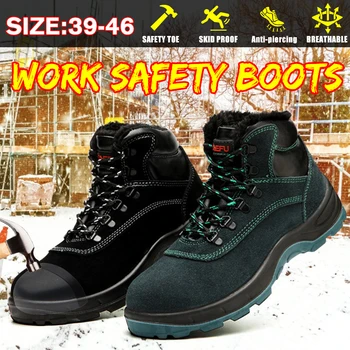 

Men's Safety Shoes Non-Slip Mountain Climbing Boot Cold-proof Work Shoes Snow Boots Anti-smashing Hiking Shoes Men Sport Boots