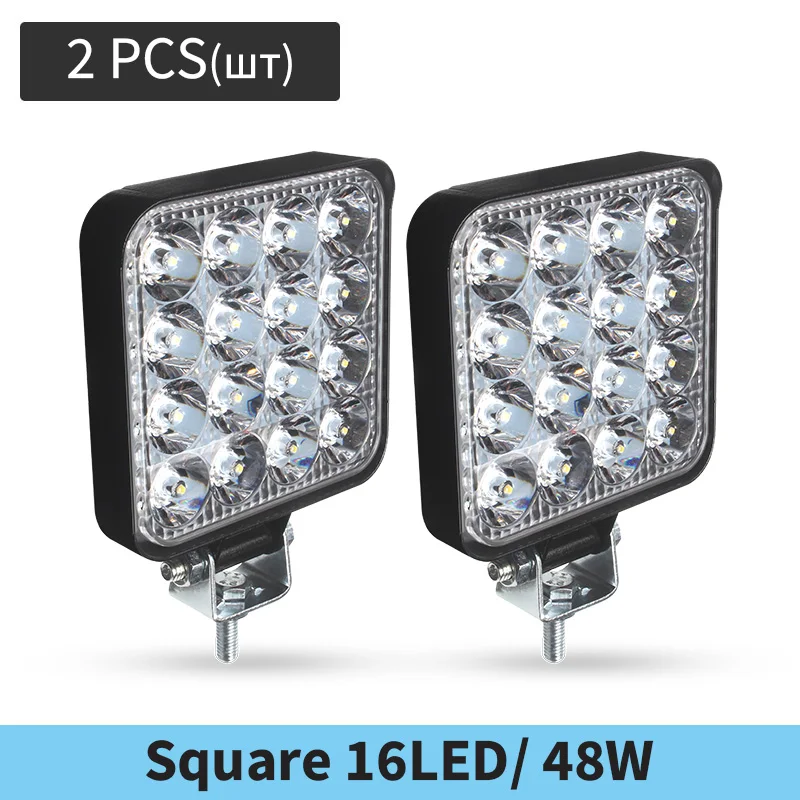 4 X 48W Luz de trabajo LED, Foco cuadrado 12V 24V Faros LED de largo  alcance IP67 Luz de marcha atrás de inundación puntual para automóvil  Camión Tractor SUV Barco (4 PCS) longziming