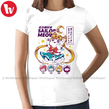 

Japan Cat T-Shirt Sailor Meow T Shirt Plus Size Street Wear Women tshirt Black Pattern Trendy Ladies Tee Shirt