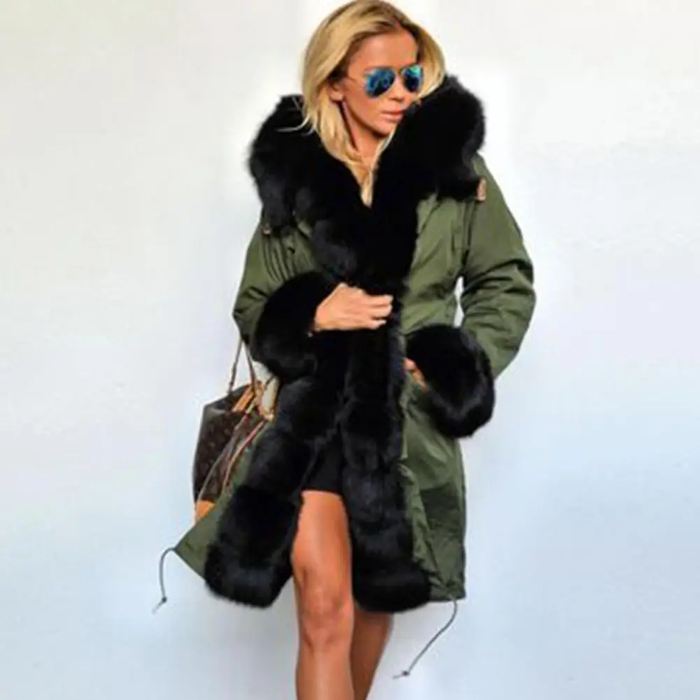 Теплое зимнее пальто с капюшоном большого размера, длинное однотонное пальто из искусственного меха, новинка, повседневная женская меховая куртка с длинным рукавом, верхняя одежда