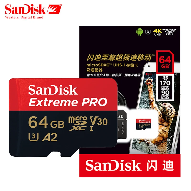 Двойной Флеш-накопитель SanDisk Extreme Pro слот для карт памяти Micro SD карты 256 ГБ 128 ГБ 64 ГБ Памяти SDXC с U3 V30 A2 карт TF объемом до 170 МБ/с. флеш-карта для Камера Drone