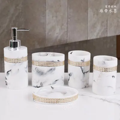 Hotel Washing Kit Toothbrush Mug Soap Holder 5Pcs Resin Bathroom Accessory Set 
