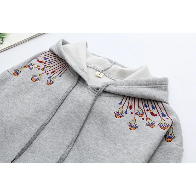 Женские утепленные пальто размера плюс XL-4XL, черные, серые, розовые толстовки с цветочной вышивкой, повседневные пуловеры