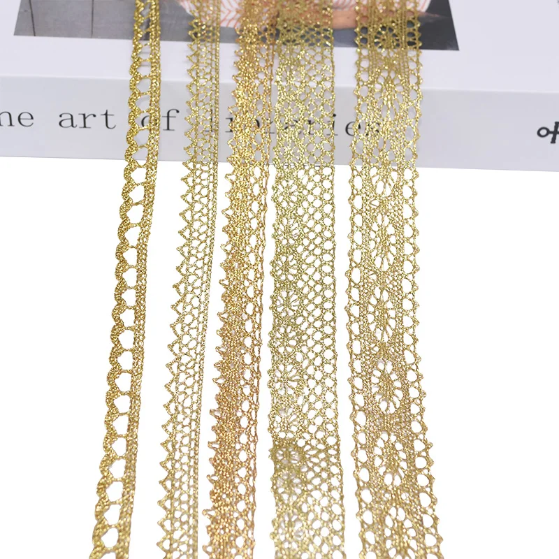 10 Yards Gold Silver Lace Trim Bilateral Handicrafts Embroidered Net Lace  Trim Fabric Ribbon DIY Sewing Wedding Dress Accessories