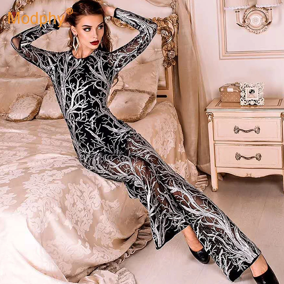 2019 осенний Модный женский комбинезон сексуальный черный с длинным рукавом