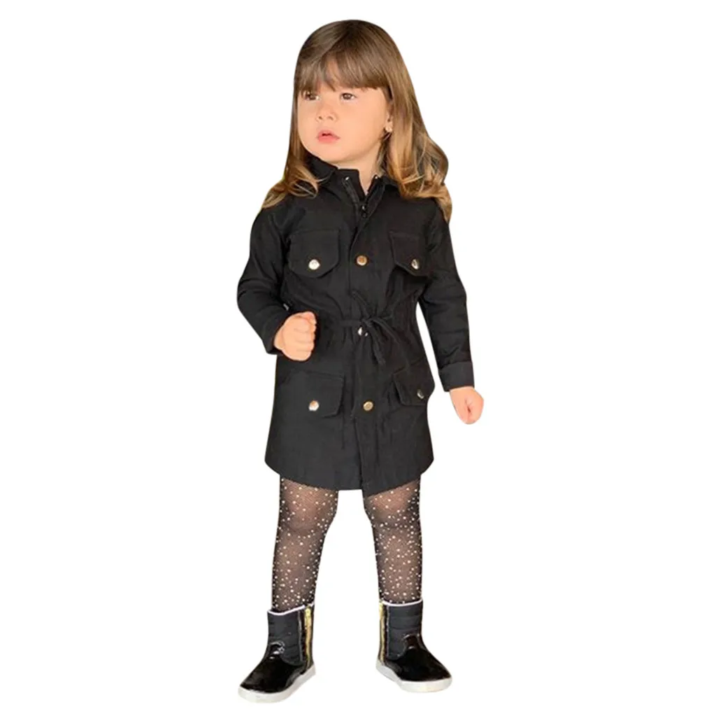 ARLONEET/детская одежда осенне-зимний плащ с длинными рукавами для девочек Детская однотонная модная ветровка с воротником-стойкой