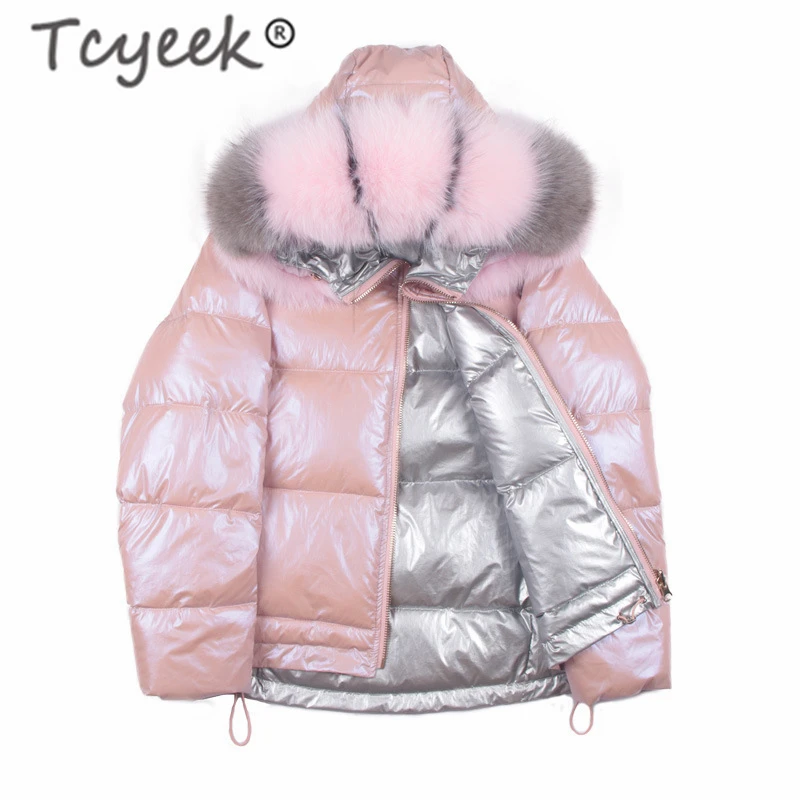 

Tcyeek Thick Warm White Duck Down Jacket Women Clothes 2019 Slim Pink Coat Female Jacket Fox Fur Collar Tops Abrigo Mujer 190730