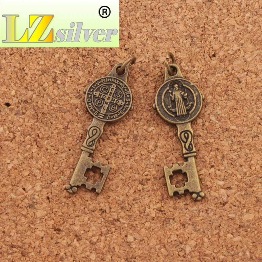 Cristo Redentor St Saint Benedict Medal Cross Key Charms Pendants 150pcs Zinc Alloy  Bronze Jewelry DIY T1640 12.5x32.7mm