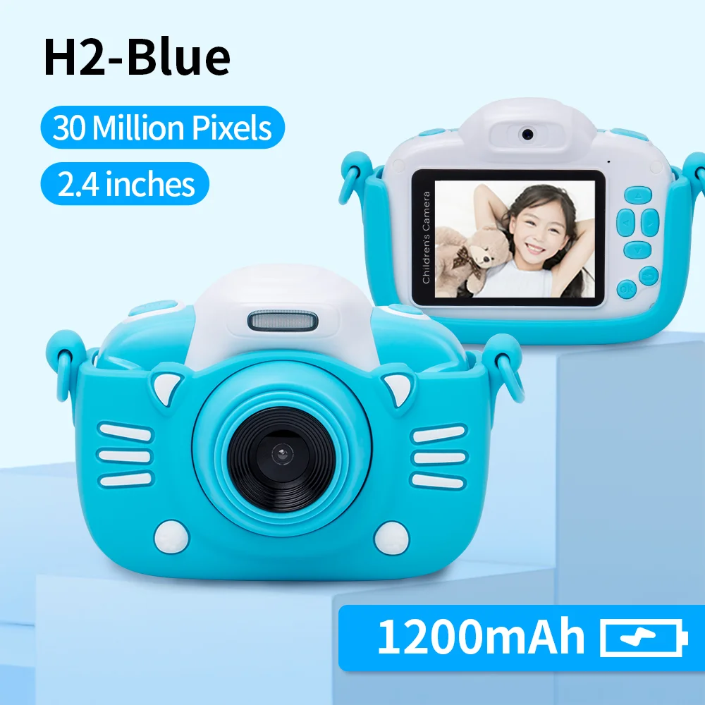 H2-Blue Детская цифровая камера 30MP 2,4 дюймовый ips экран 1080P HD видео селфи мини SLR детская игрушка камера для рождественских подарков Minibear - Цвет: H2-Blue