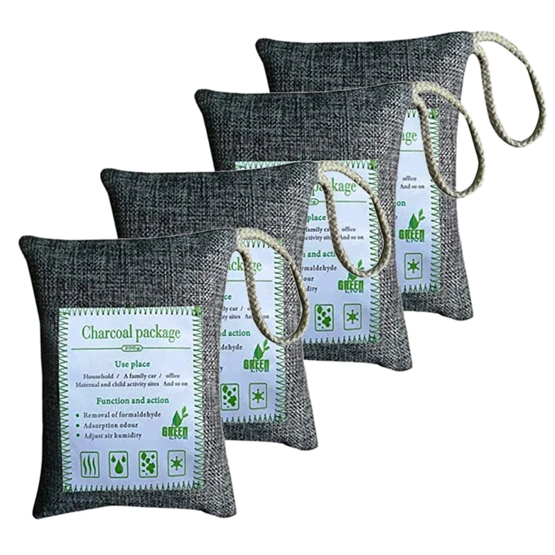 4 Air Purifying Bag Activated Natural Bamboo Charcoal Odor Absorber Breath Green 