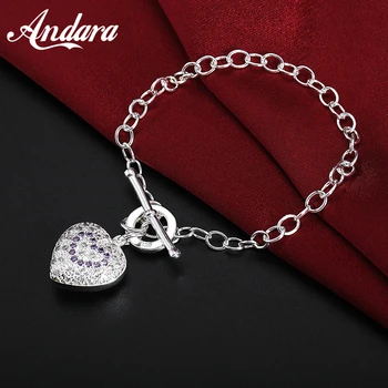 

Fashion 925 Sterling Silver Bracelet Heart Zircon Bracelet Woman Jewelry Gift