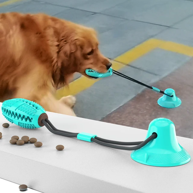 Pet molar bite dog toys multifunction rubber pet chew toys ball puppy suction cup pull ball for dogs cleaning teeth
