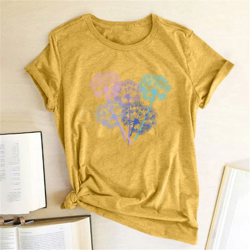 Color Dandelion Print Funny Women T-shirt Free Shipping JKP4746