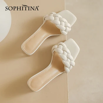 

SOPHITINA Women's Shoes Fashion Leisure Elegant Summer Outside Indoor Ladies Slipper Sandals Middle Heel Slipper Women SO540