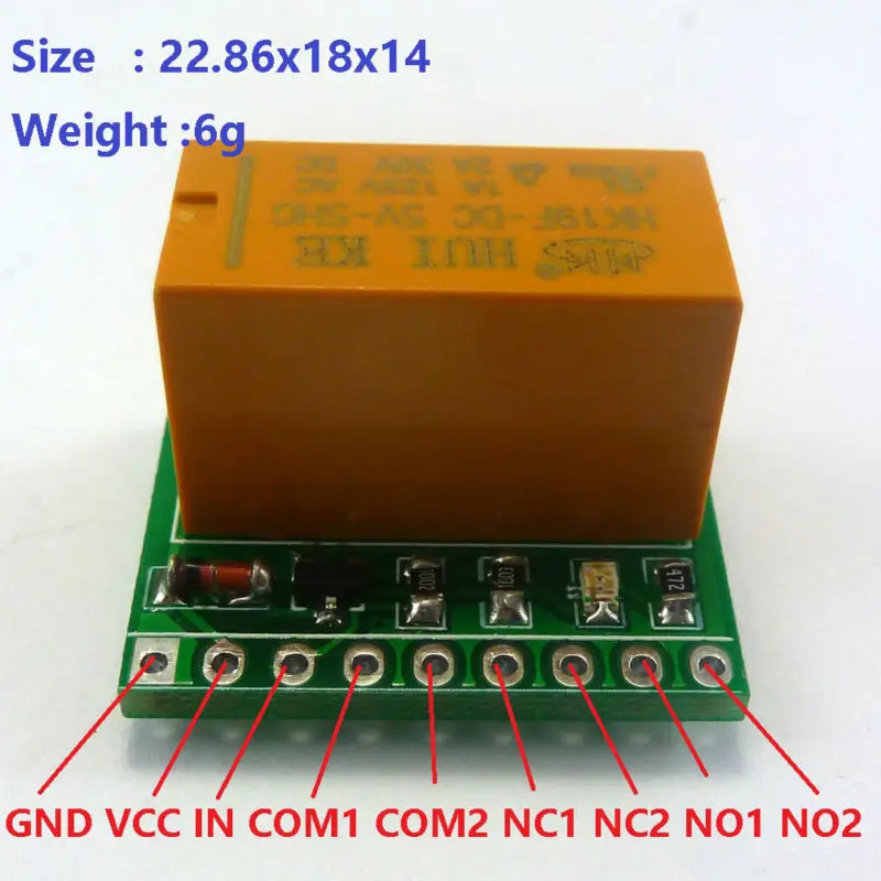 

DR21B01*4 4X Small & Ultra-light 1 Channel DPDT Relay Board for Motor reversing Polarity reversal HK19F DC5V PCB Module