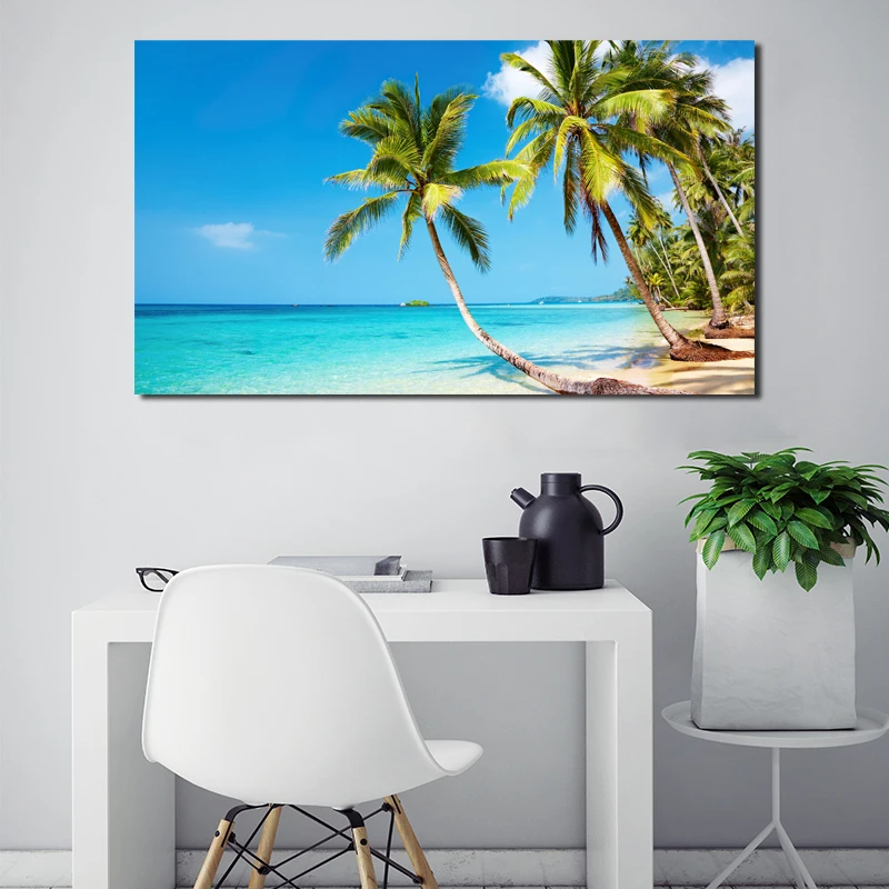Приморский тропический пляж пальмовое дерево Холст Плакаты печать настенная