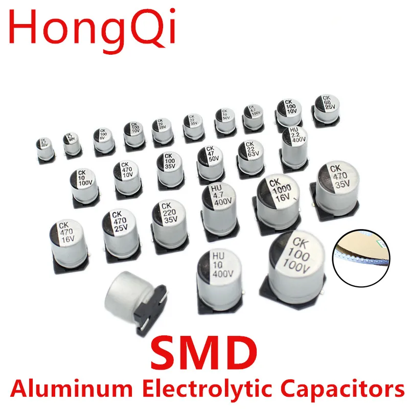 10Pcs SMD Aluminum Electrolytic Capacitor 6.3V 10V 16V 25V 35V 50V 63V 100 1UF 10UF 22UF 33UF 47UF 100UF 330UF 470UF 1000UF