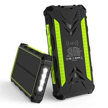 

Solar Power Bank Wireless charging 20000mAh Solar Charger USB Ports External Charger Powerbank for Smartphone with LED Light