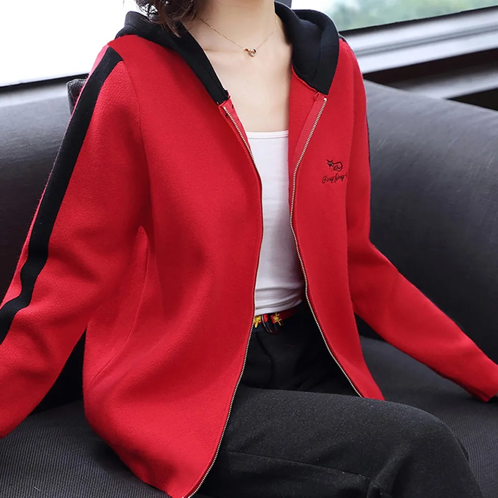 KANCOOLD coats Fashion Women Cardigan Coat Letter Printing Hooded Long Sleeve Blouse Sport new coats and jackets women 2019Oct10
