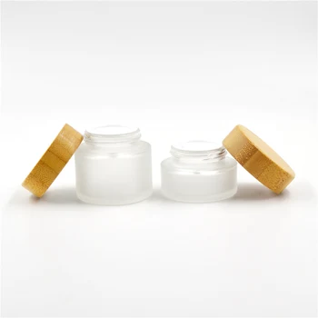 

15ml 50ml 100ml cosmetic clear frosted glass cream jar with bamboo wood cap 30g glass cream jar bamboo lids bamboo cream jars