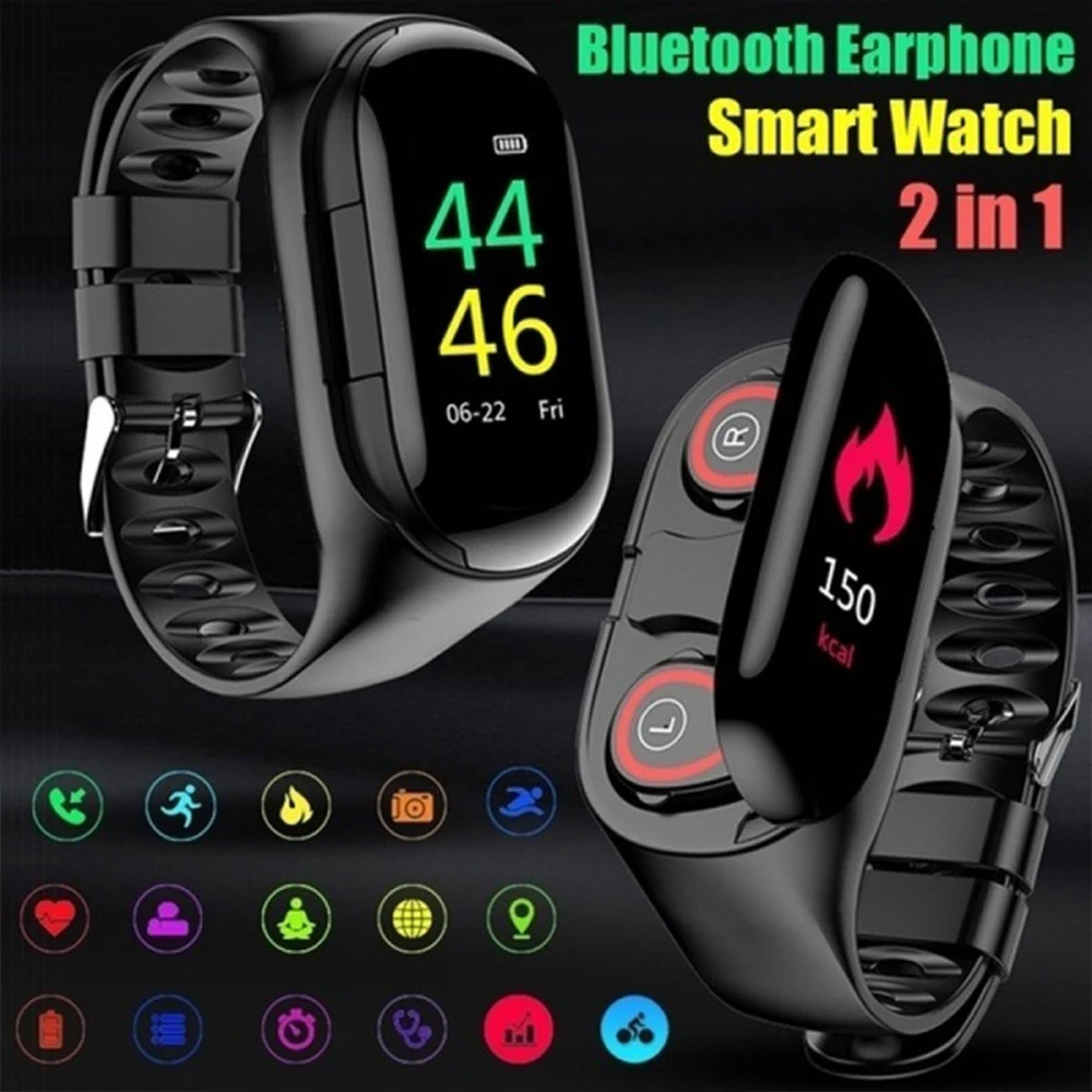 Willkey M1 Smart Watch With Bluetooth Earphone Headphones Heart Rate Monitor Wristband Long Time Standby Sport Smart Bracelet