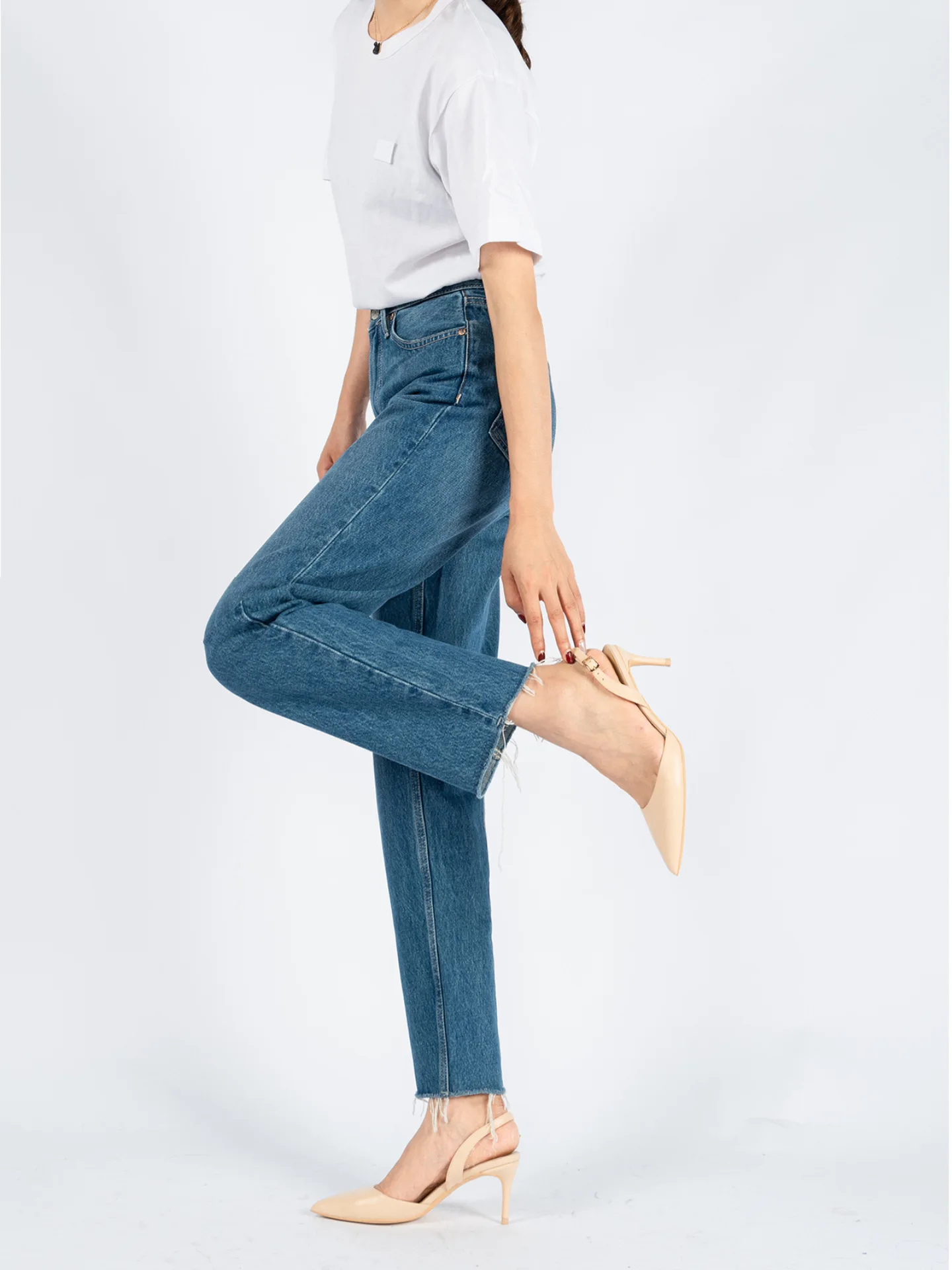 gap jeans Women Jeans Pants 2021 Spring/Summer High Waist Retro Washed Blue Straight Calf Top Line Decorated Raw Edge Nine-point Jeans levis 501