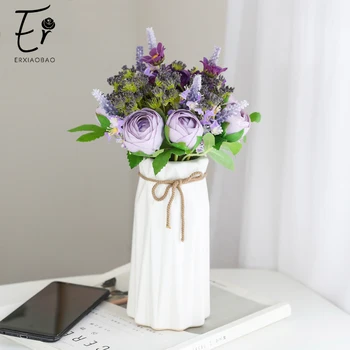

Erxiaobao Silk Artificial Flowers Lavender Peony Bouquet White Pink Purple Fake Wedding Flower Table Home Fall Decor