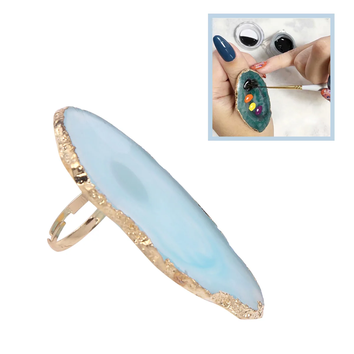 

1 Pc Resin Stone Color nail art Ring Palette Finger Ring Plate Acrylic UV Gel Polish Cream Foundation Mixing Nail Art Equipment